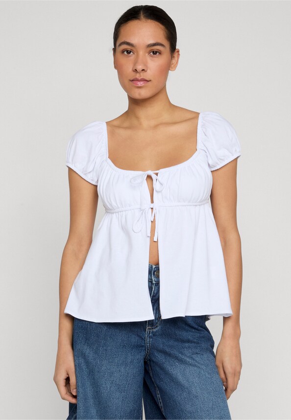 Ladies Ruffled Tee With Bows-0