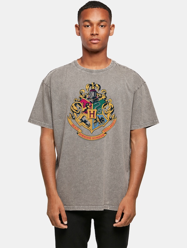 Harry Potter - Hogwarts Crest Gold Acid Washed Oversize-0
