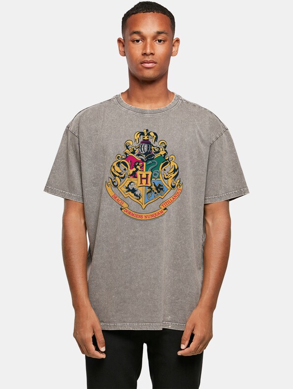 Harry Potter - Hogwarts Crest Gold Acid Washed Oversize-0