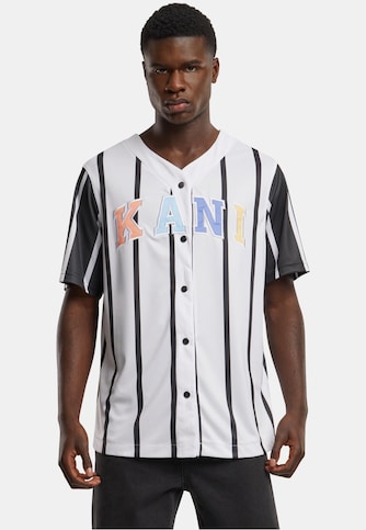 KM241-040-1 Karl Kani Serif Striped Block Baseball Shirt