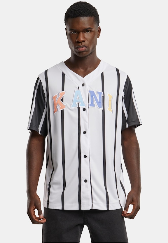 KM241-040-1 Karl Kani Serif Striped Block Baseball Shirt-0