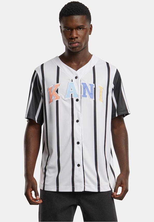 KM241-040-1 Karl Kani Serif Striped Block Baseball Shirt-0
