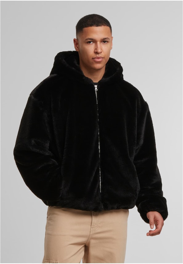 Full Zip Faux Fur Hoodie-0