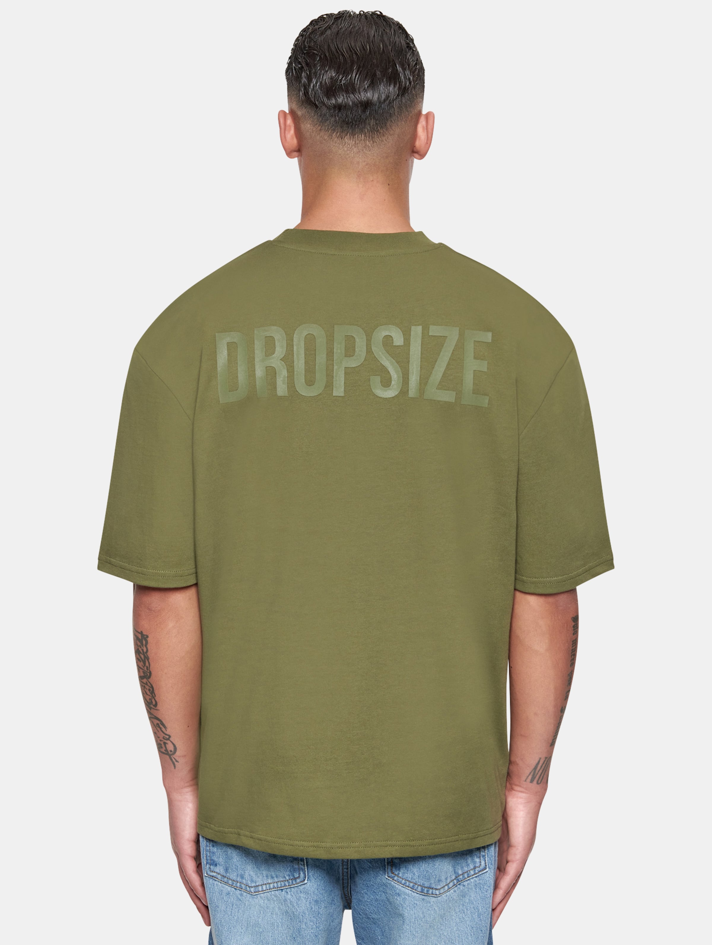 Dropsize Heavy Oversize HD Print T-Shirt op kleur olijf, Maat XS