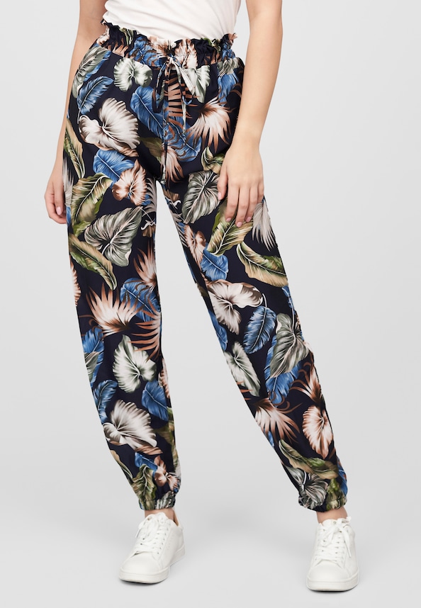 Cloud5ive Damen Crepe Hose mit Gummibund und All Over-0