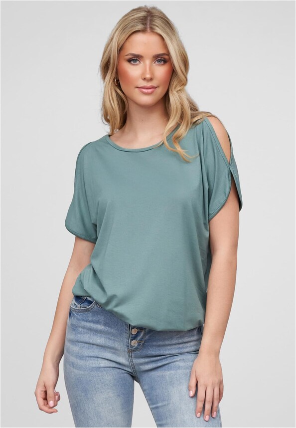 Cloud5ive Damen Viskose T-Shirt breiter Bund & offene Schulter-0