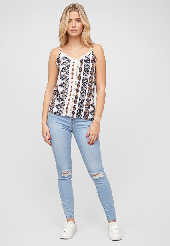 Viskose Trägertop mit Spitzenbordüre-4