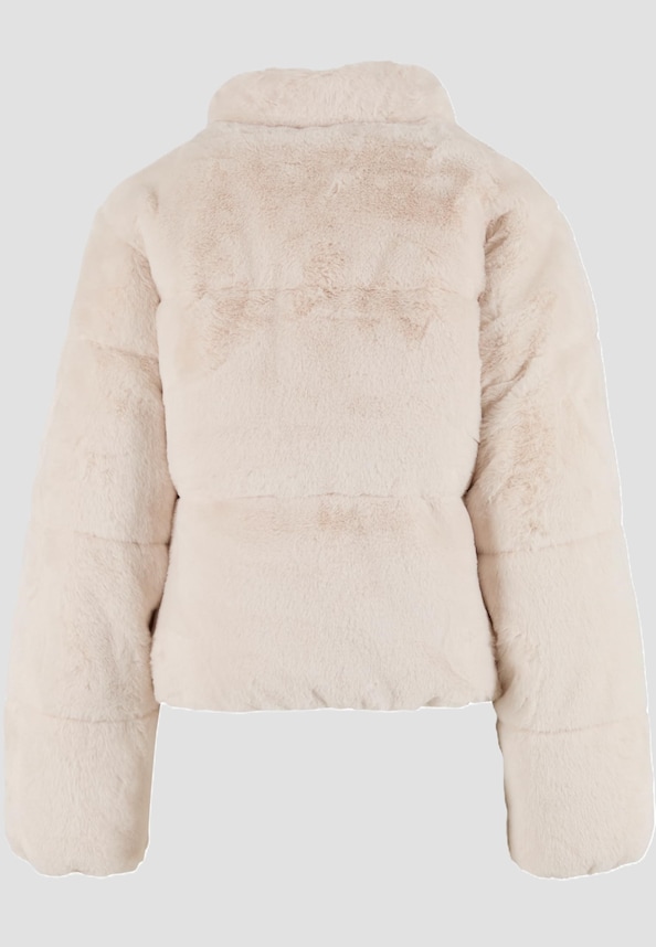 Ladies Short Faux Fur Puffer Jacket-3