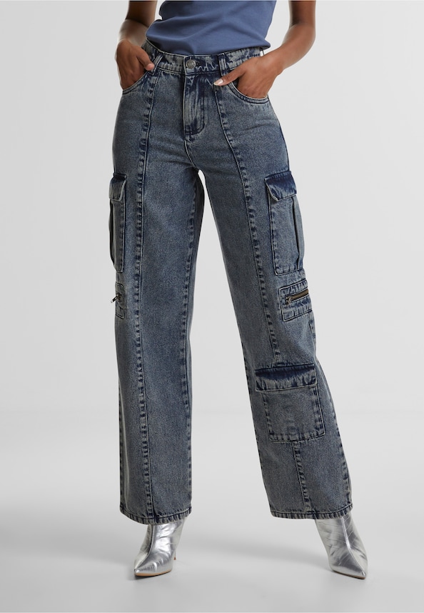 Ladies Loose Utility Denim Pants-0