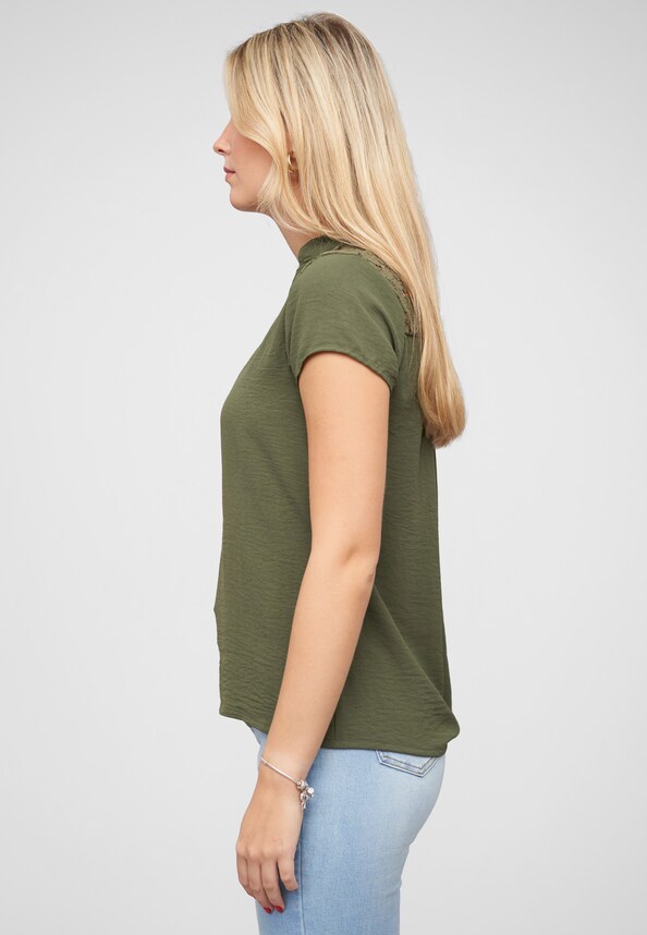 Musselin Shirt V-Neck mit Deko Knopfleiste und Spitze-2