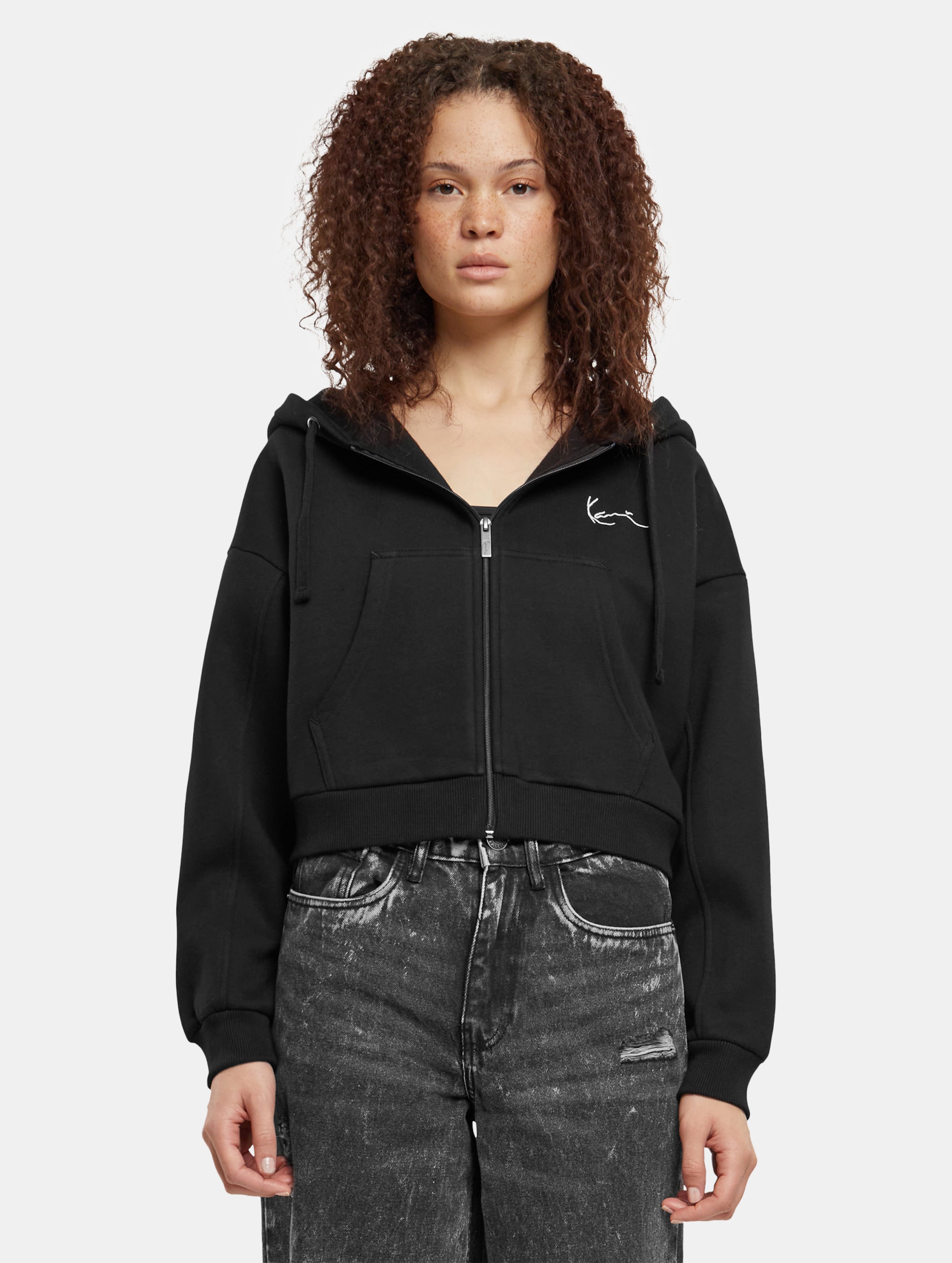 Karl Kani Small Signature Essential Crop Zip Hoodie op kleur zwart, Maat XL