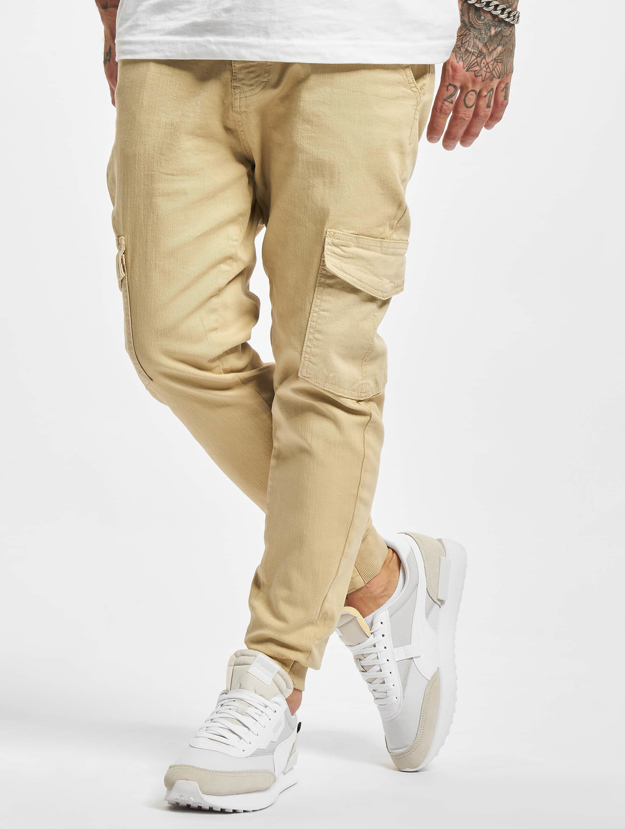 2Y Premium Basic Skinny Fit Cargo Jeans Mannen op kleur beige, Maat 34