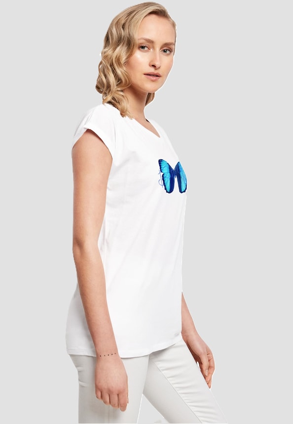 Ladies Butterfly Blue Extended Shoulder Tee-3