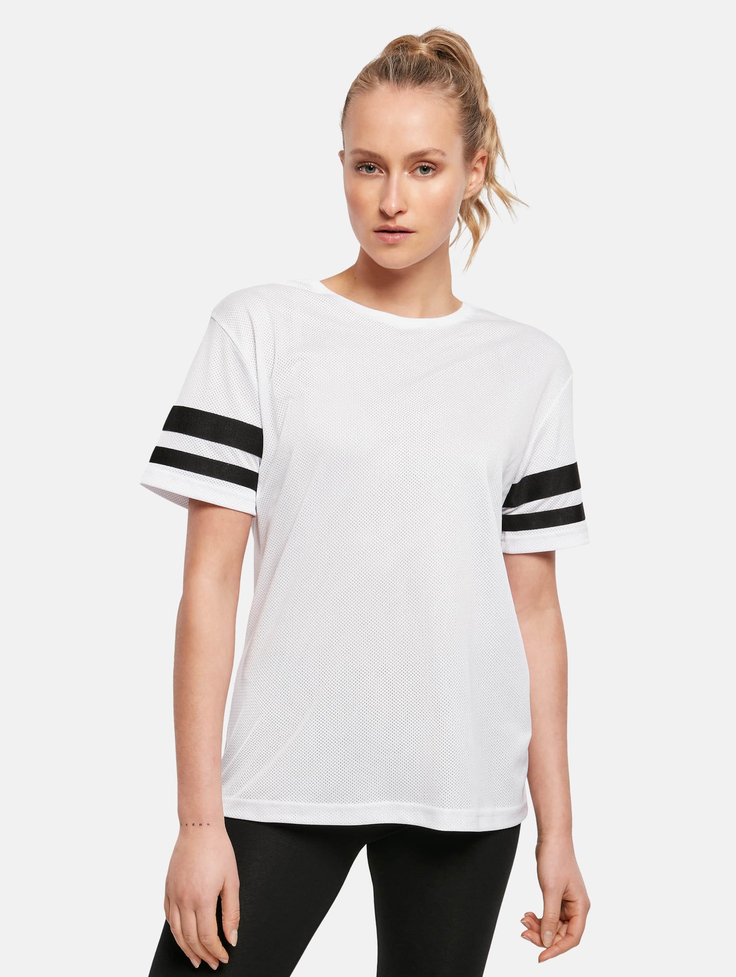 Build Your Brand Ladies Mesh Stripe Tee Vrouwen op kleur wit, Maat S