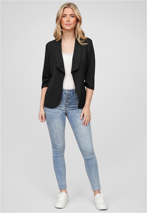 Cloud5ive Damen Blazer mit gerafften 3/4 Ärmeln und Strukturstoff-1