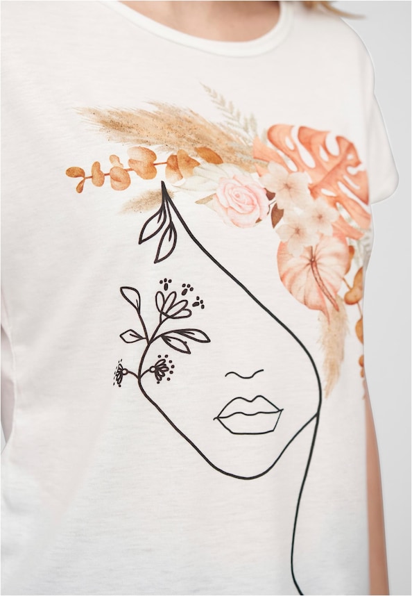 Cloud5ive Damen Viskose T-Shirt mit Floral Silhouette Face Print-2
