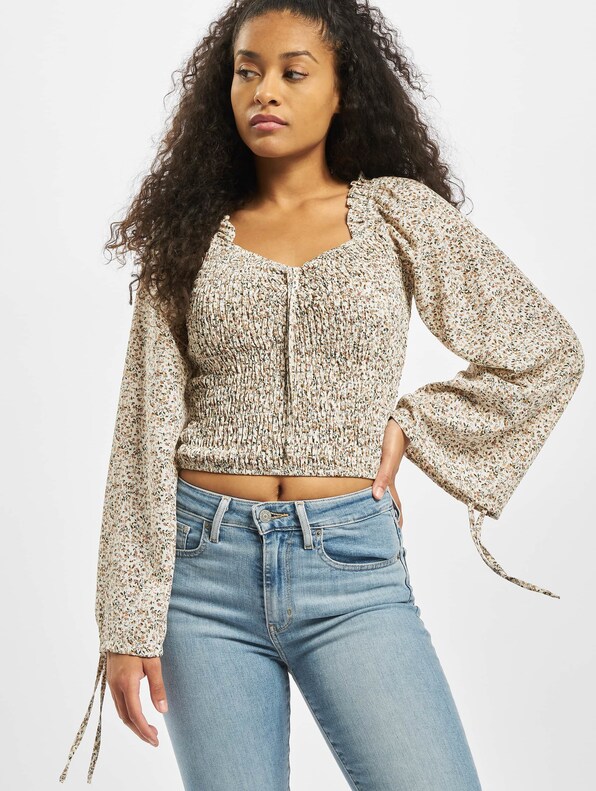 Missguided Shirred Balloon Sleeve Milkmaid Ditsy Floral Top-0
