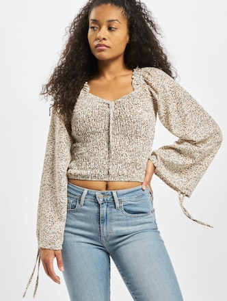 Missguided Shirred Balloon Sleeve Milkmaid Ditsy Floral Top