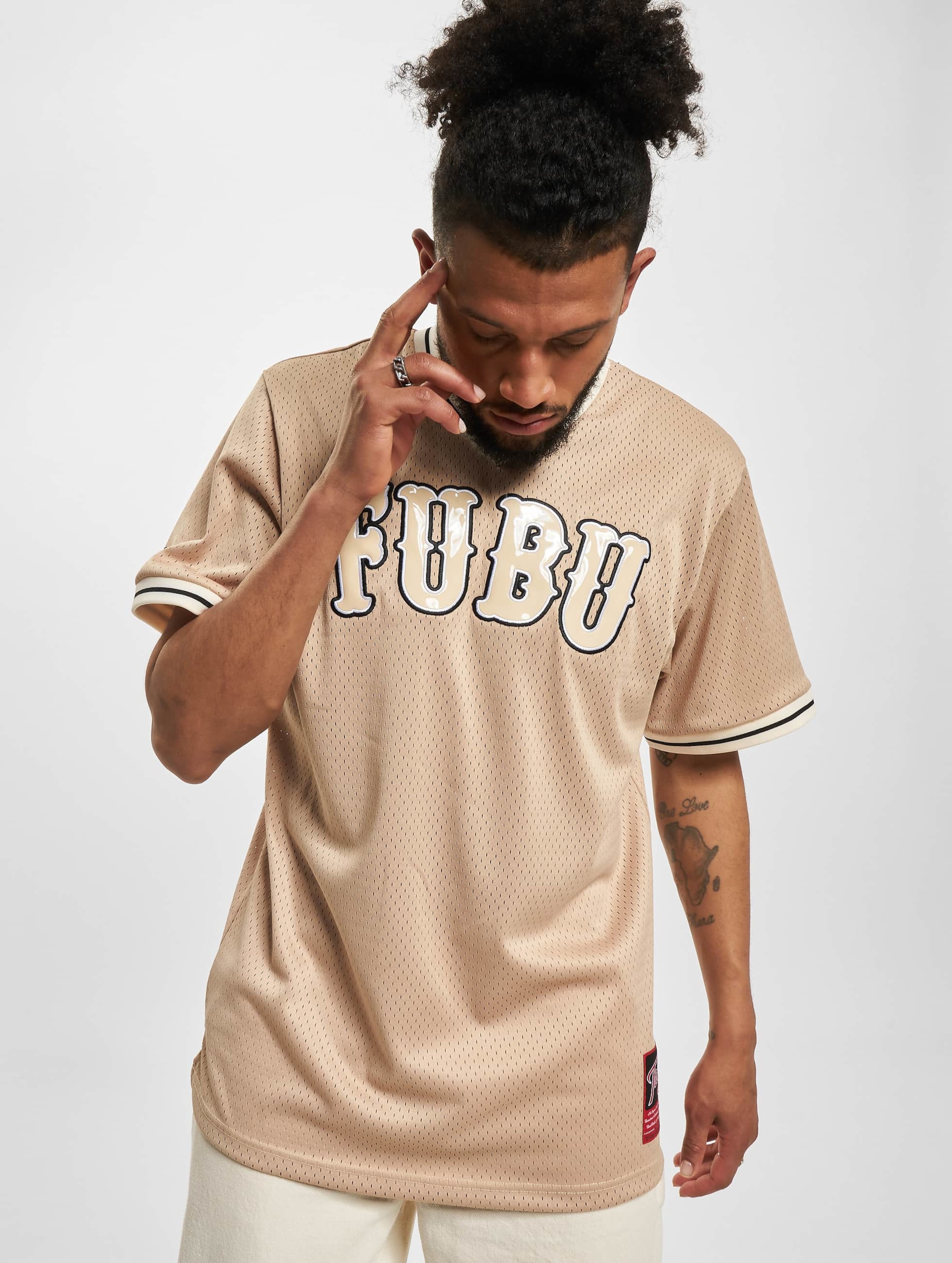 Fubu FM231-002-1 FUBU Vintage Lacque Mesh Tee Mannen op kleur beige, Maat XS