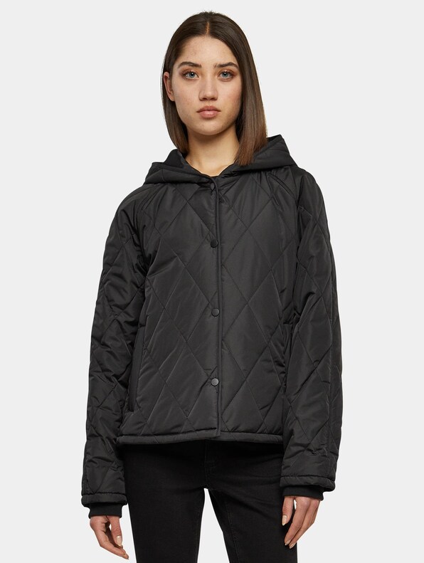 Ladies Oversized Diamond Quilted Hooded Jacket-0