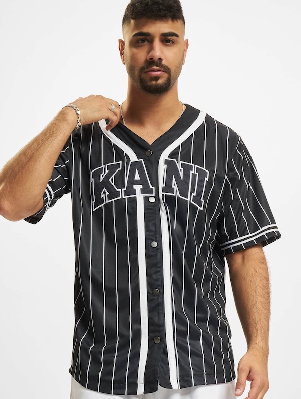 Karl Kani Serif Pinstripe Baseball Shirt-0