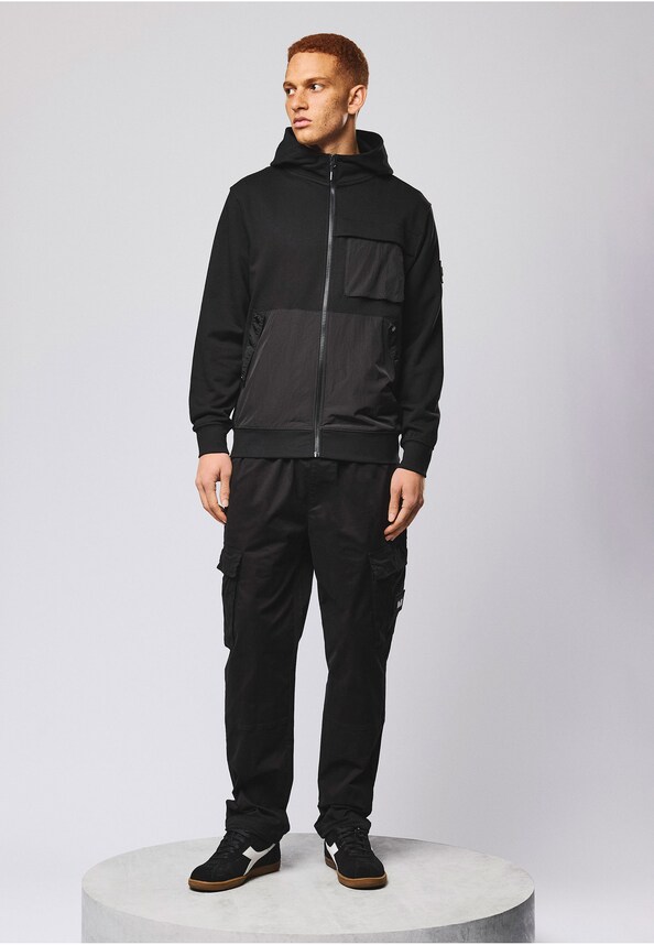 DAPONTE ZIP THROUGH HOODIE WITH PARACHUTE OVERLAY-2