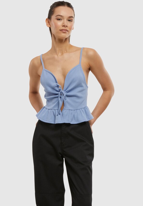 Ladies Waffle Pique Ruffle Top-0