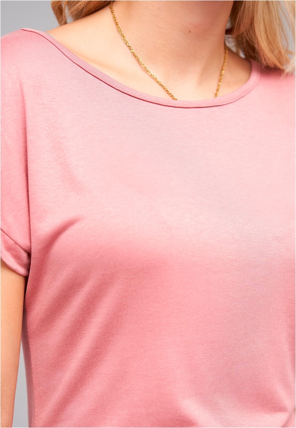 Viskose T-Shirt mit Ärmelumschlag und Rundhals-5