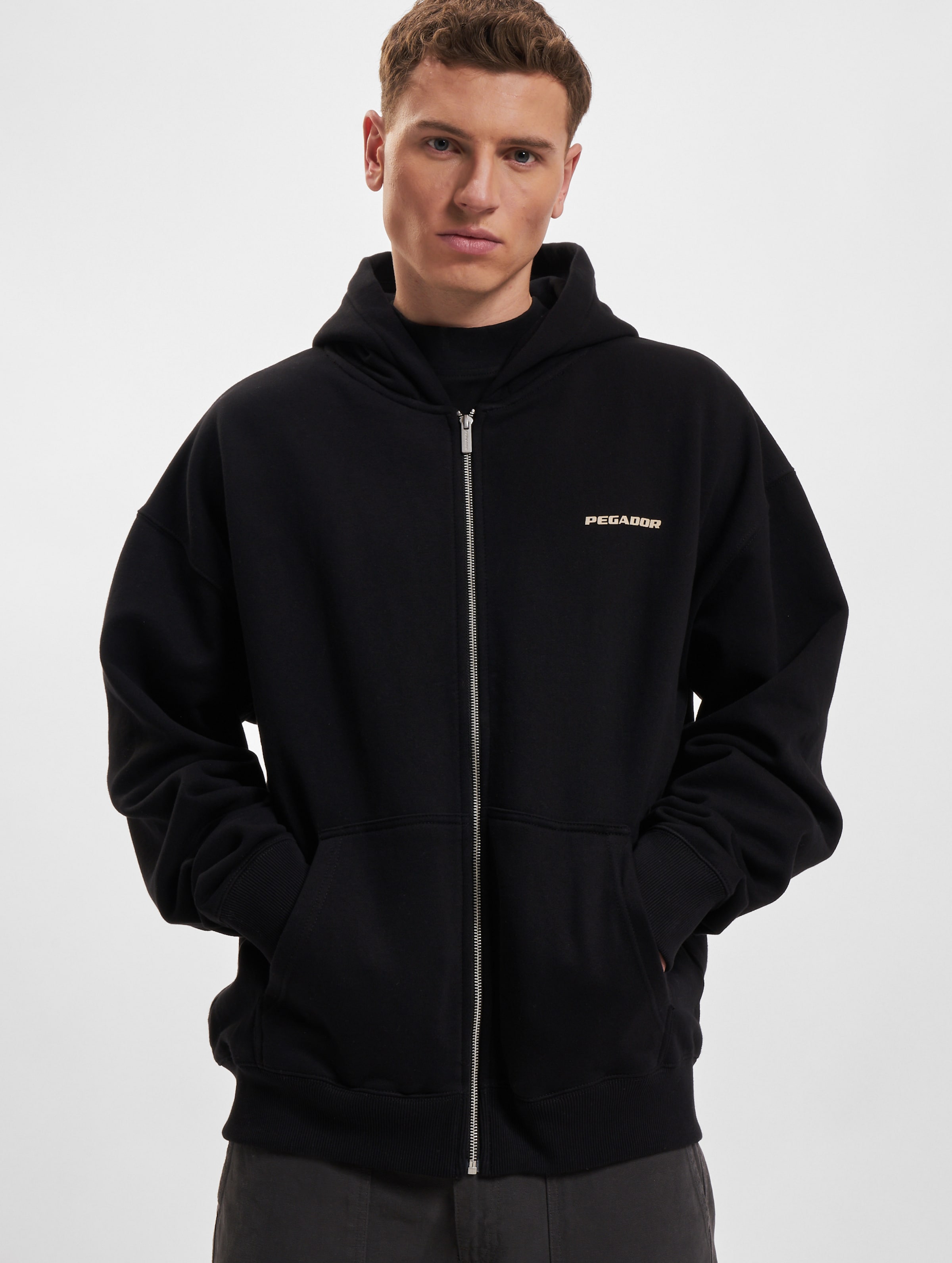 PEGADOR Pegador Colne Logo Oversized Sweat Jacket Mannen op kleur zwart, Maat XL