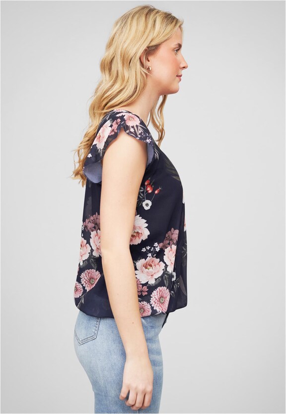 Cloud5ive Damen Chiffon Top 2-lagig Blumen Muster-3