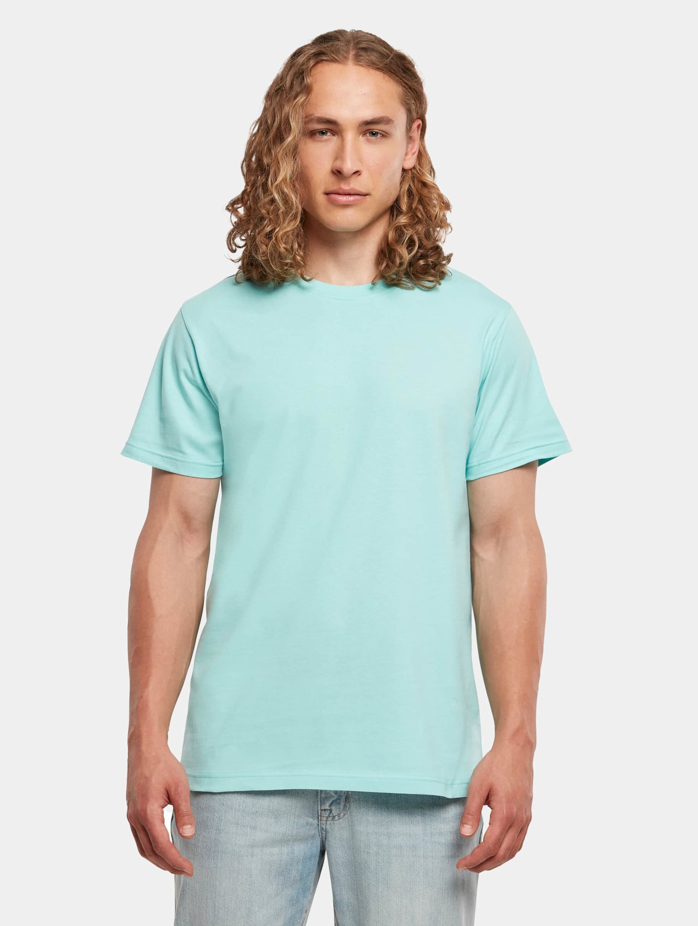 Build Your Brand T-Shirt Round Neck Mannen op kleur blauw, Maat XS