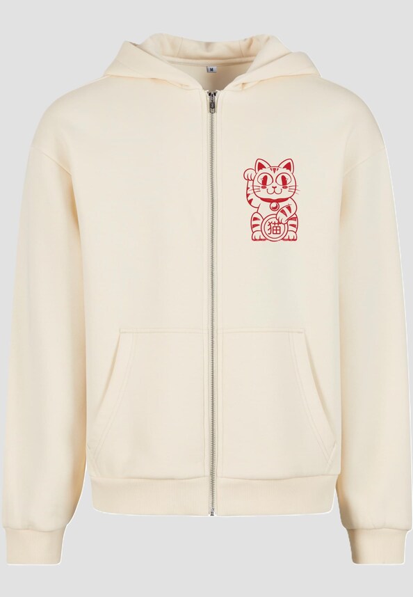 Good Luck Cat Fluffy Zip Hoody-2