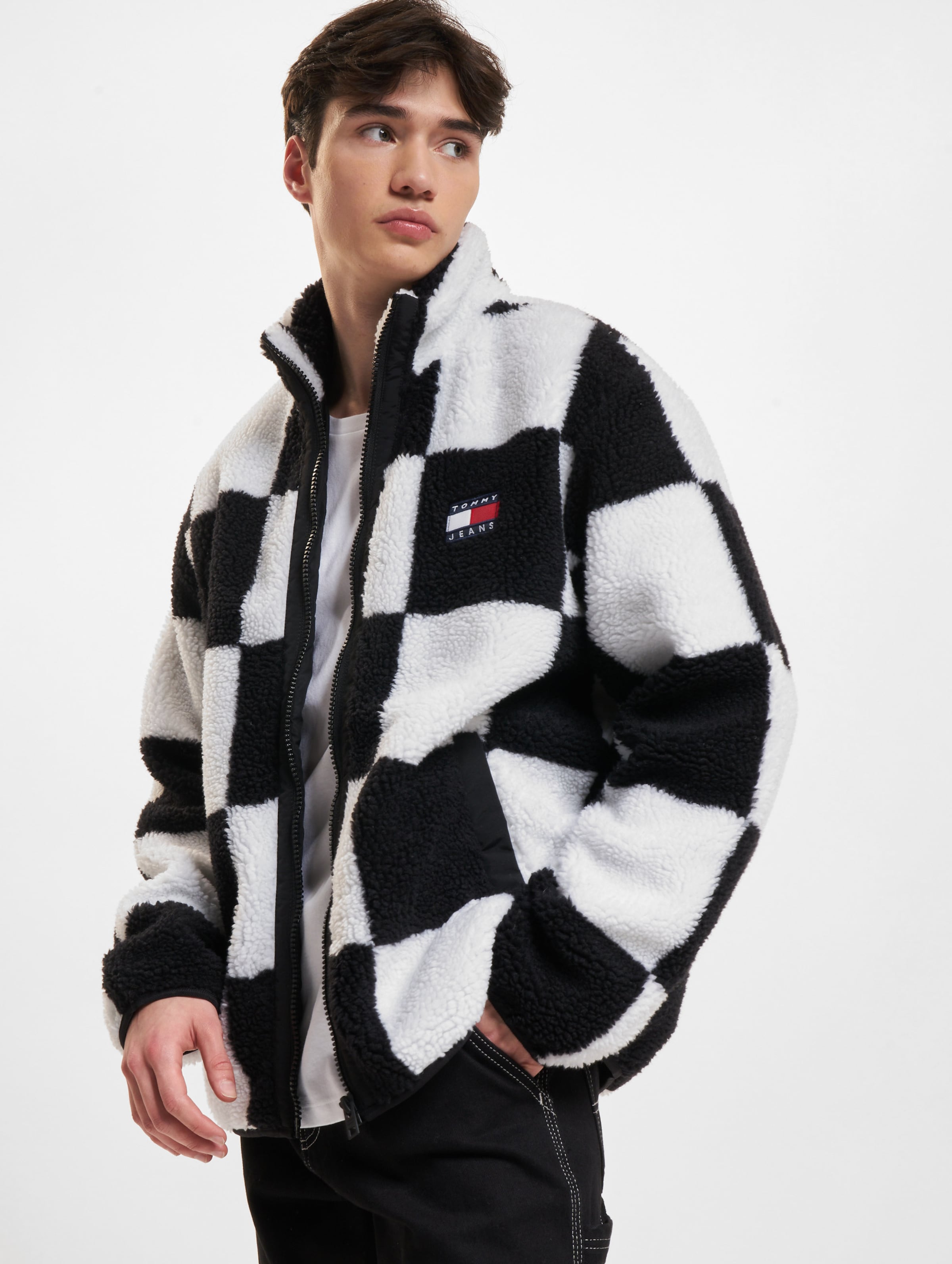 Tommy Jeans Checkerboard Sherpa Mannen op kleur zwart, Maat M