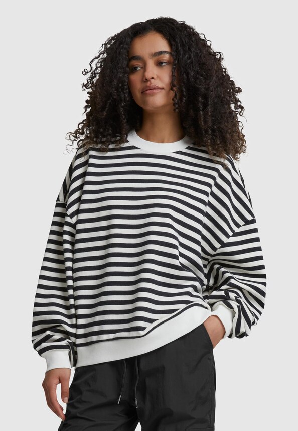 Ladies Oversized Striped Crewneck-0