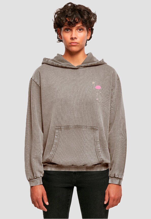 Ladies Flamingo Acid Washed Oversized Hoodie-0