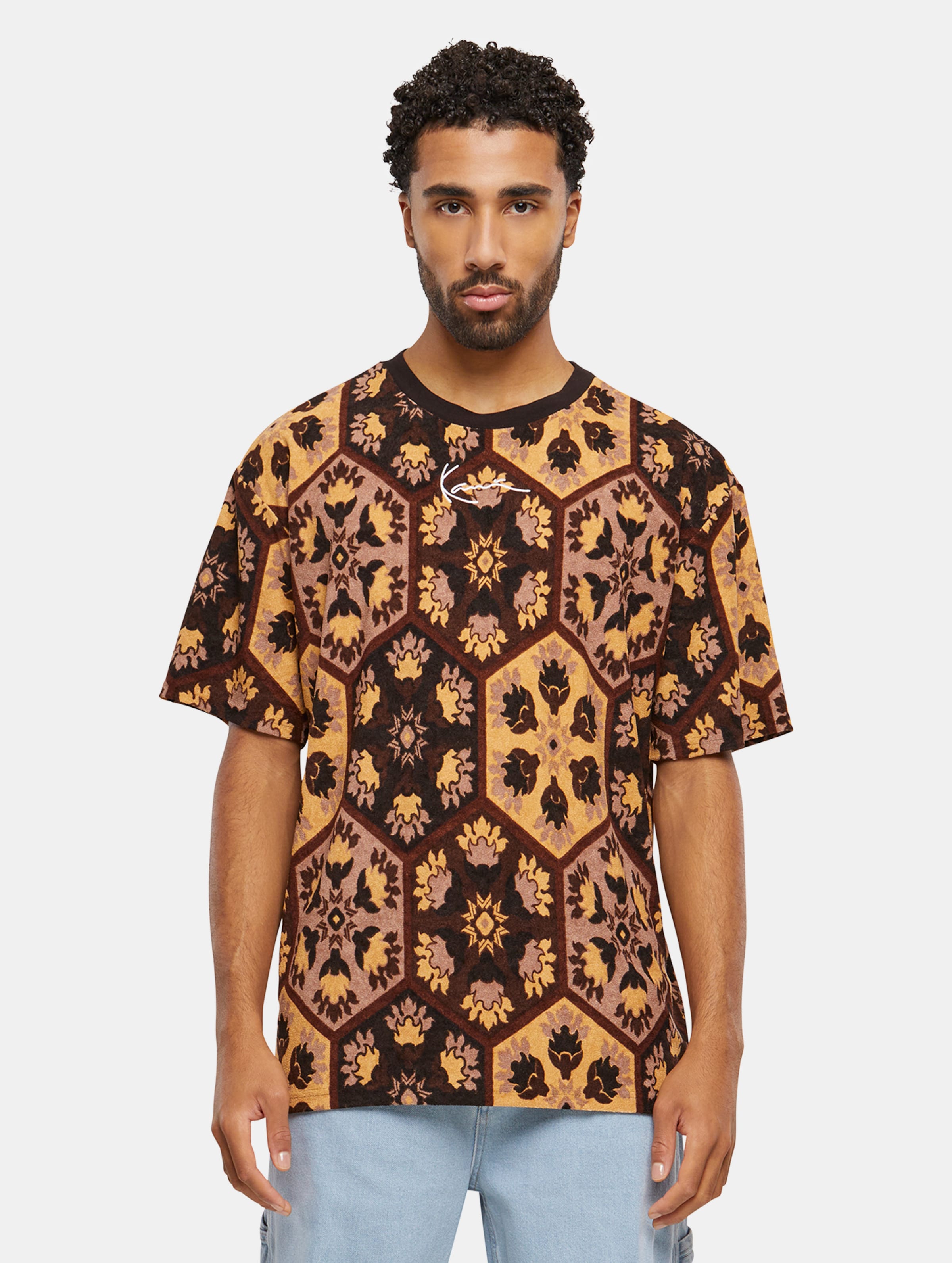 Karl Kani Small Signature Tile Towelling T-Shirt Mannen op kleur bruin, Maat XS