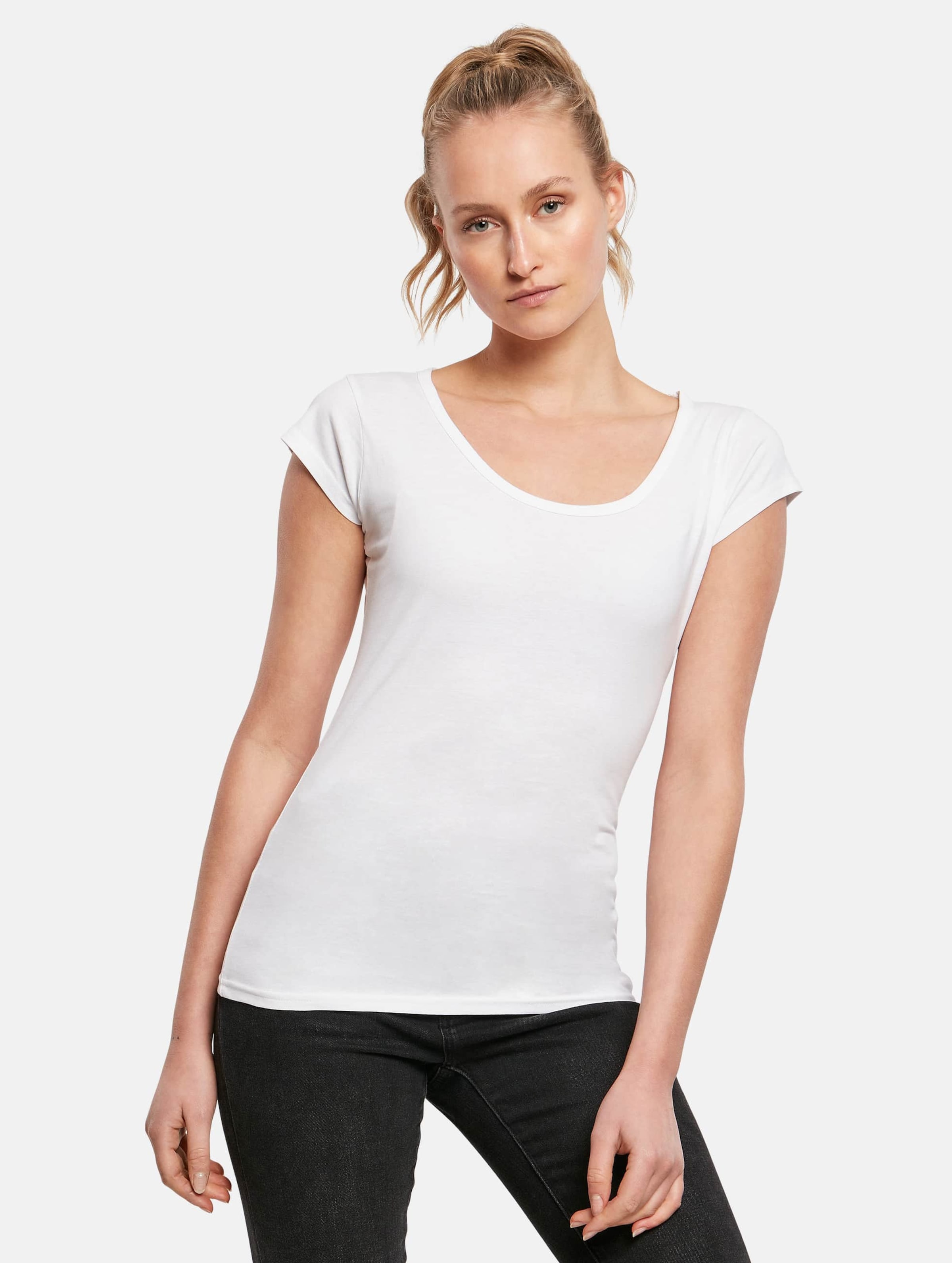 Build Your Brand Ladies Back Cut Tee Vrouwen op kleur wit, Maat L