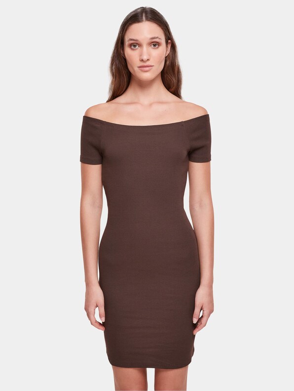 Ladies Off Shoulder Rib Dress-2