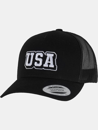 Mister Tee USA College Wording Patch 5-Panel Retro Trucker Cap