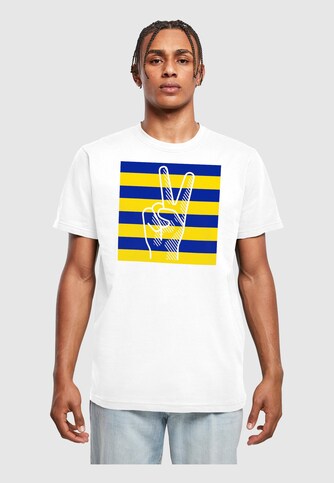 Peace - Stripe Victory Hand T-Shirt Round Neck