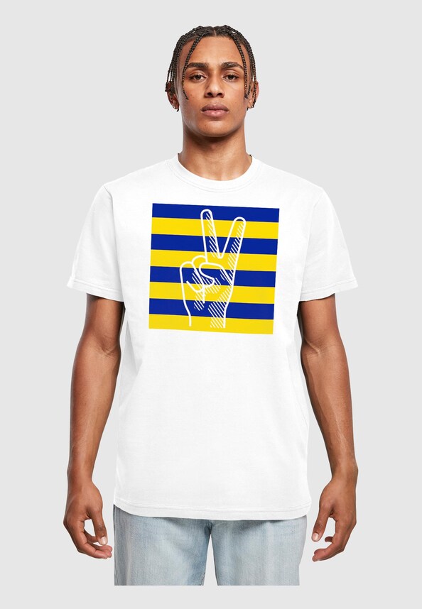 Peace - Stripe Victory Hand T-Shirt Round Neck-0