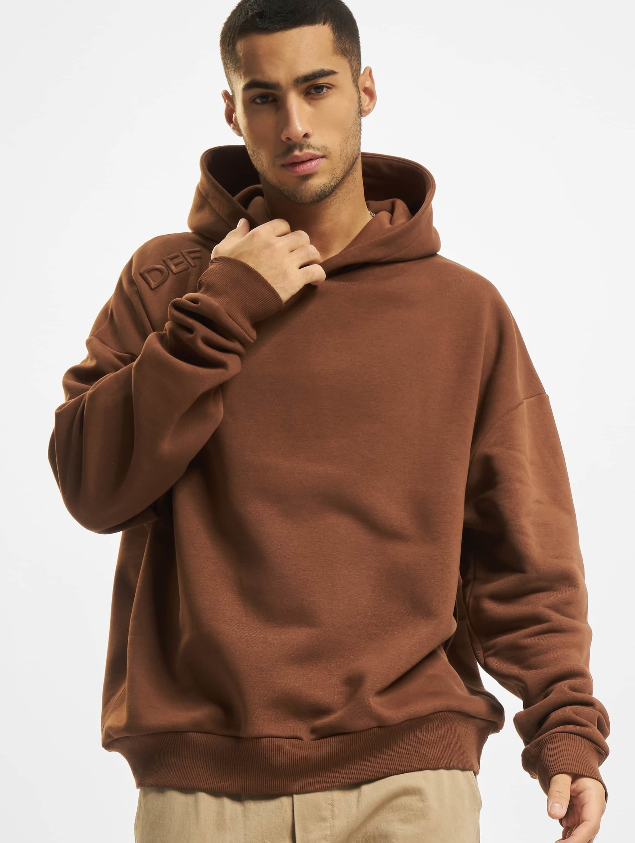 DEF Shoulder Embroidery Hoodies op kleur bruin, Maat M