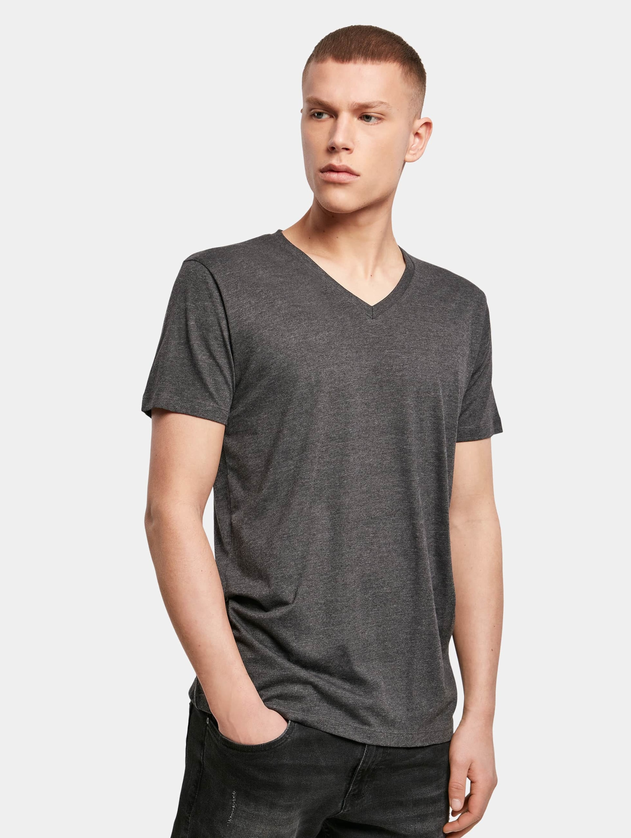 Build Your Brand Light T-Shirt V-Neck Mannen op kleur grijs, Maat S