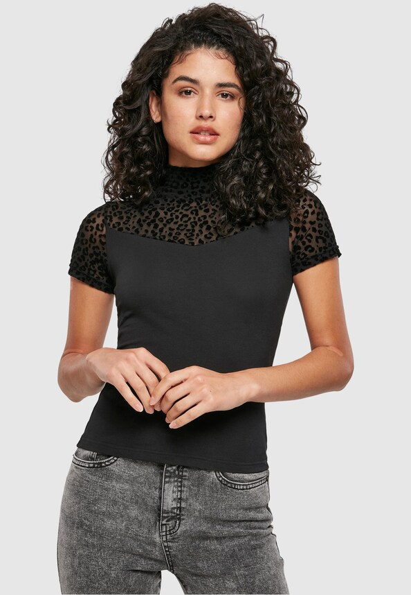 Ladies Flock Lace Turtleneck Tee-0