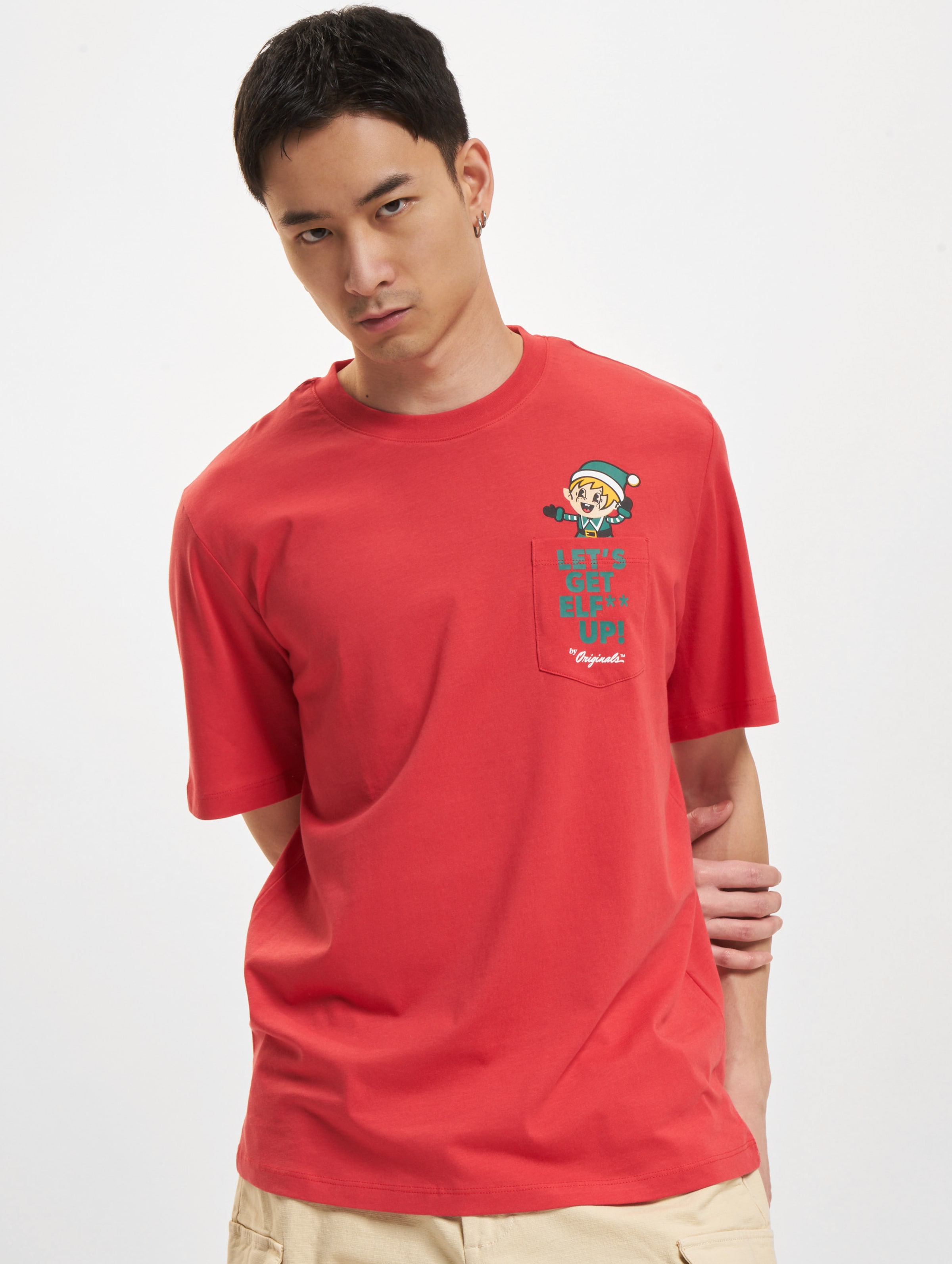 Jack & Jones Pocket Xmas Crew Neck T-Shirts Mannen op kleur rood, Maat L