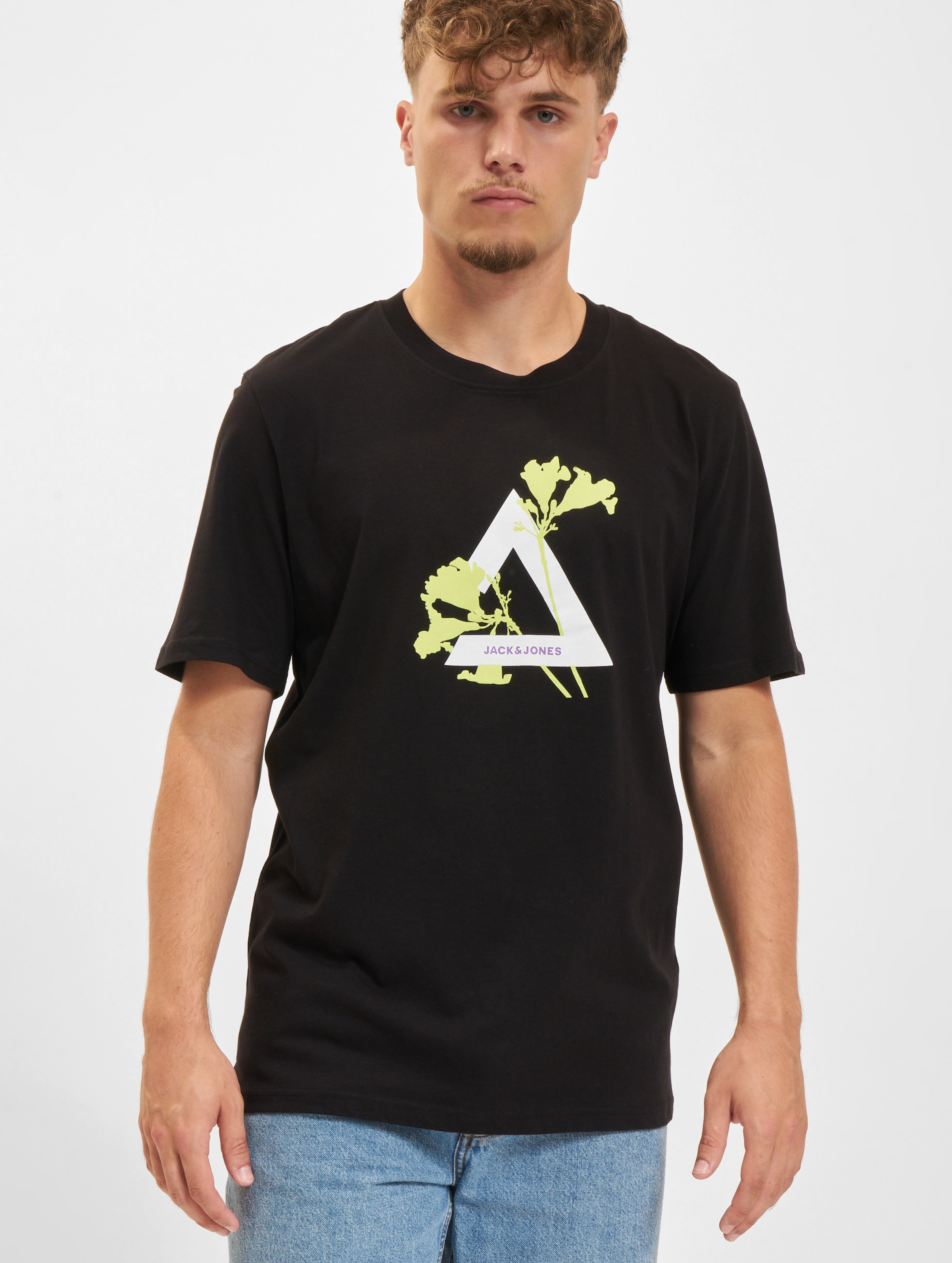 Jack & Jones Floral Triangle Crew Neck T-Shirts Männer,Unisex op kleur zwart, Maat S