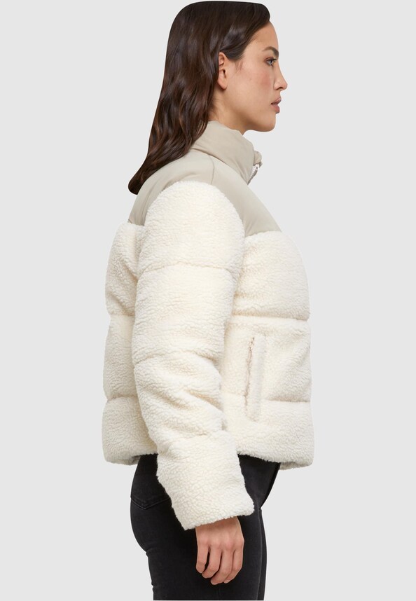 Ladies Short Sherpa Mix Puffer Jacket-3