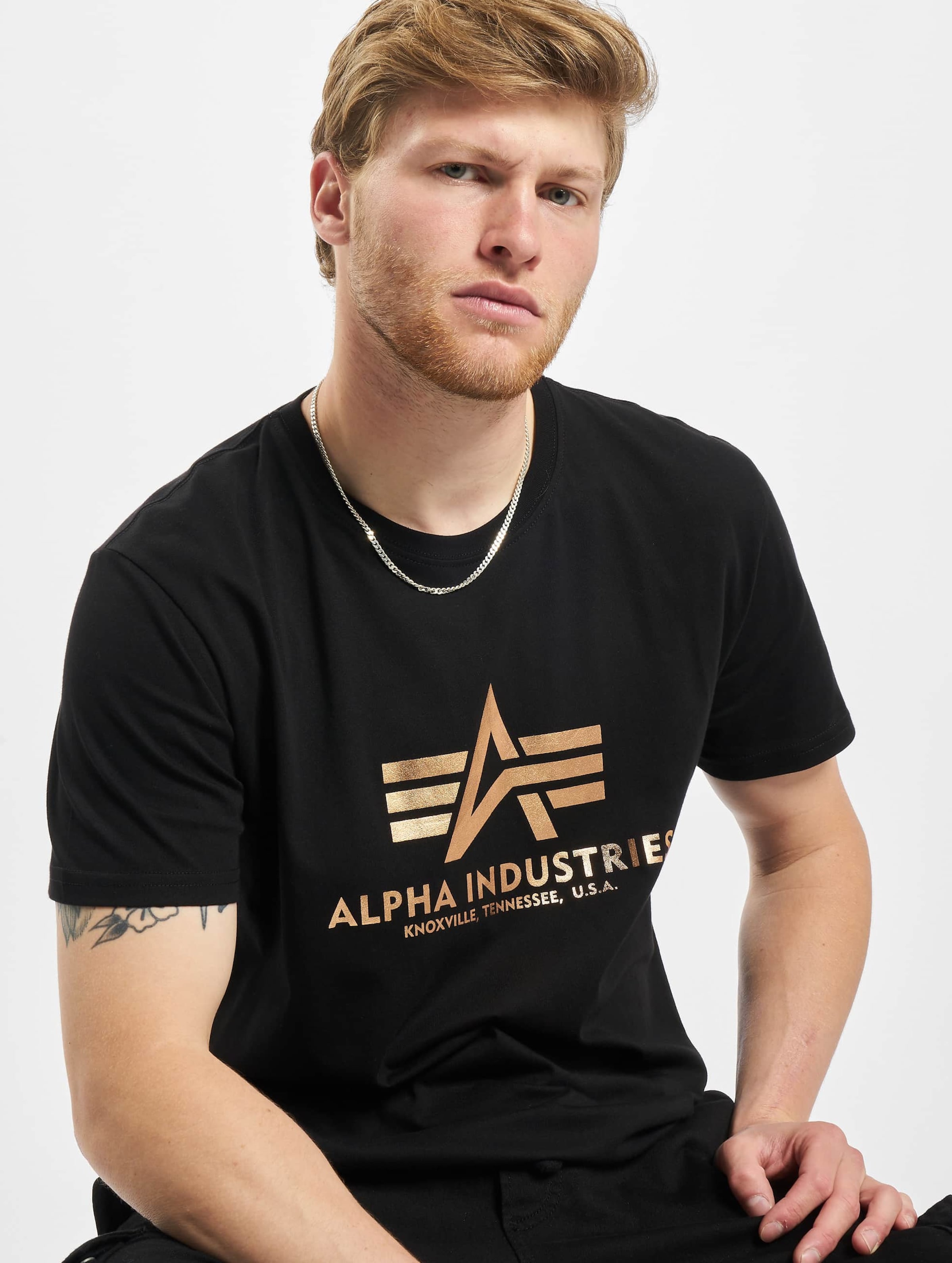 Alpha Industries Basic T-Shirt Foil Print Black/Gold-XXXL