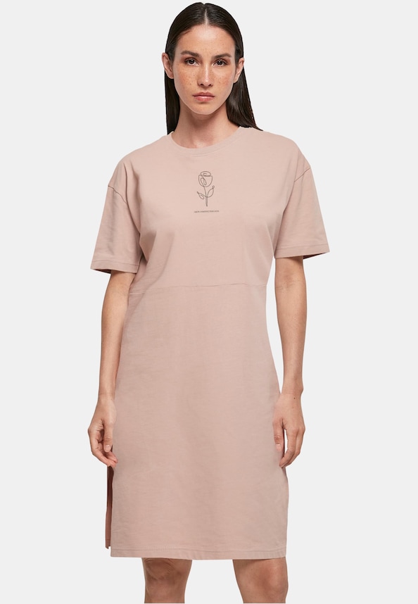 Ladies Spring - Tulip Flower Oversized Slit Tee Dress-0