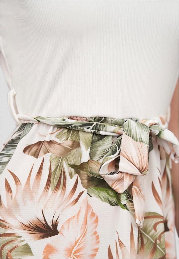 Cloud5ive Damen Tank Top Maxi Kleid 2-Tone mit Bindegürtel Tropical Print-4